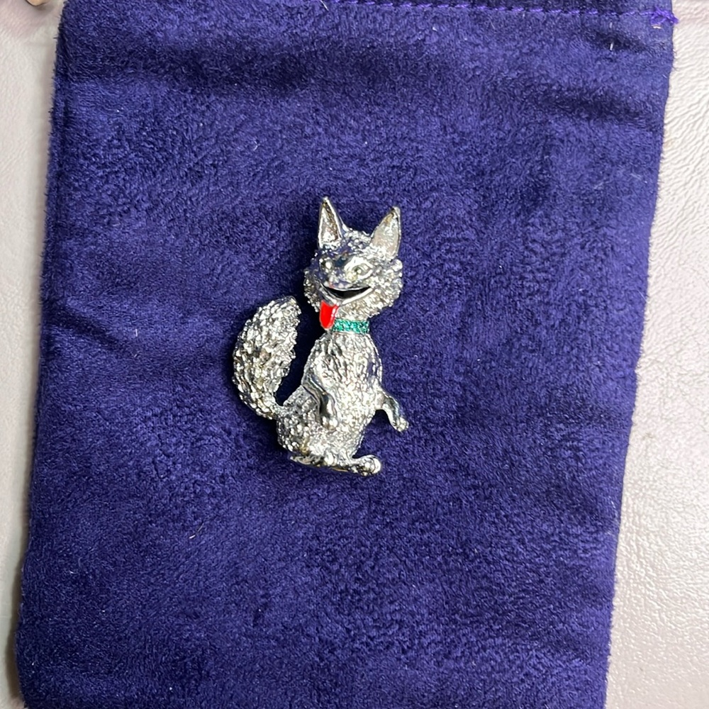 Vintage Silver Tone Dog Brooch